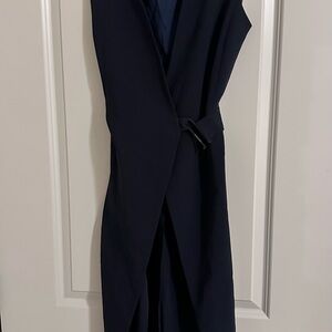 Elegant Navy Sleeveless Wrap Dress